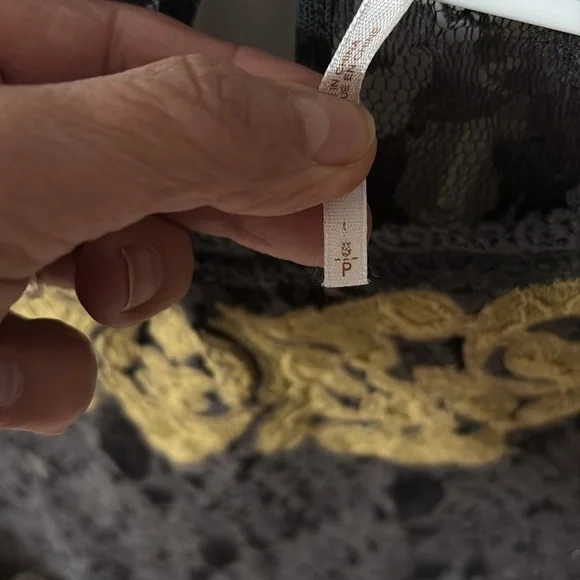 Free People Elegant Black Lace Top with Gold Detailing - Picture 2 of 3